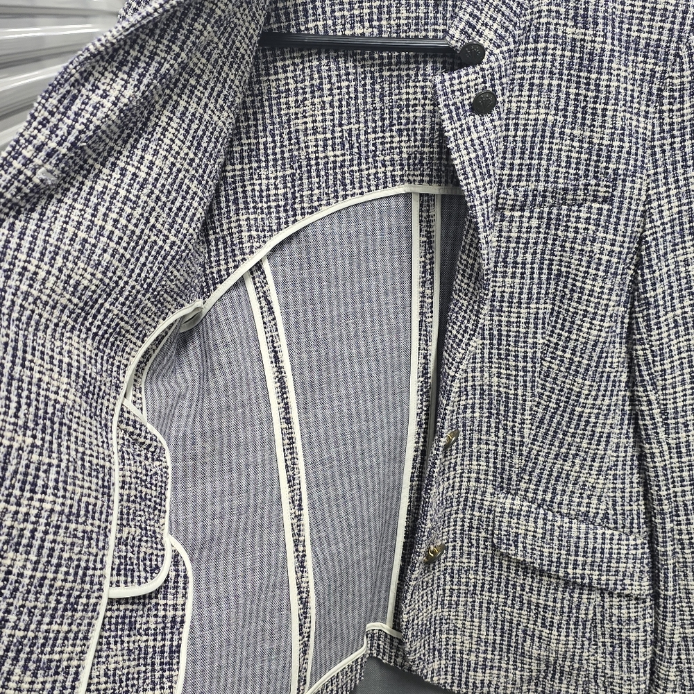 rag & bone Tweed Blazer Size 6 Navy Cream Collarless Crest Button Jacket - Picture 5 of 11
